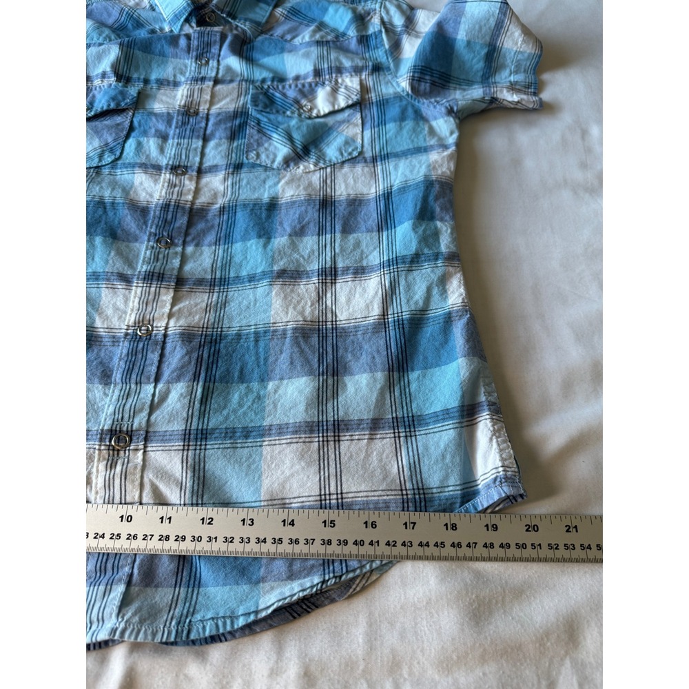 Hang Ten Mens Blue Plaid Western Pearl Snap Shirt Medium Surf Coastal Retro - Picture 10 of 11